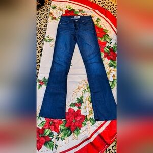 PAIGE Manhatten Boot Cut Hi Waisted Dark Blue Flare Jeans Sz 24